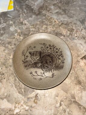 Vintage Ceramic Cat Trinket Dish in Light Brown. England